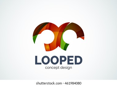 Abstract business company infinity logo template, loops concept - geometric minimal style, created with overlapping curve elements and waves. Corporate identity emblem