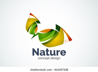 Abstract business company leaf logo template, green concept - geometric minimal style, created with overlapping curve elements and waves. Corporate identity emblem.