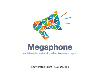 Abstract business company logo. Corporate identity design element. Digital market, network message, megaphone logotype idea. Repost, announcement, social media connect concept. Vector interaction icon