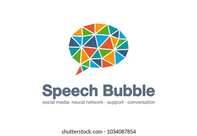 Abstract business company logo. Corporate identity design element. Social media market, network, speech bubble, message logotype idea. Dialog quote balloon connected concept. Vector interaction icon