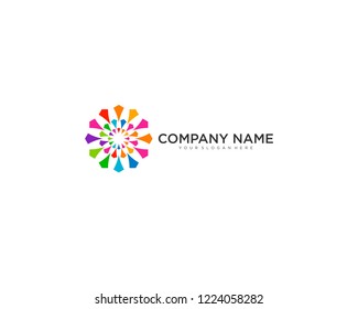 Abstract business company logo. Corporate identity design element. Color circle segments mix, round spectrum logotype idea. Multicolor art palette, paint swirl, rainbow concept. Colorful Vector icon