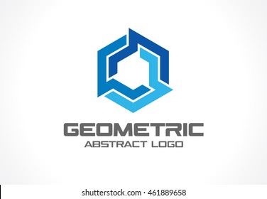 Abstract business company logo. Corporate identity design element. Industry, finance, bank logotype idea. Hexagon group, network integrate, technology interaction concept. Color Vector connect icon