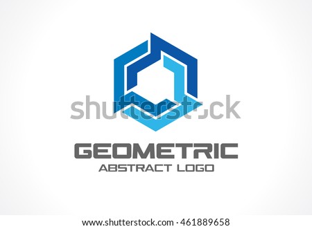 Abstract business company logo. Corporate identity design element. Industry, finance, bank logotype idea. Hexagon group, network integrate, technology interaction concept. Color Vector connect icon