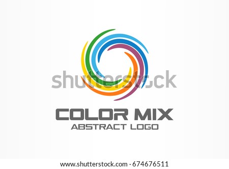 Abstract business company logo. Corporate identity design element. Color circle segments mix, round spectrum logotype idea. Multicolor art palette, paint swirl, rainbow concept. Colorful Vector icon