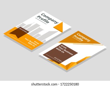 Abstract Business Company Profile Cover Isometric Mock Up Template with Orange Polygonal Shapes Design