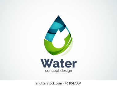 Abstract business company water drop logo template, conservation environmental nature concept - geometric minimal style, created with overlapping curve elements and waves. Corporate identity emblem