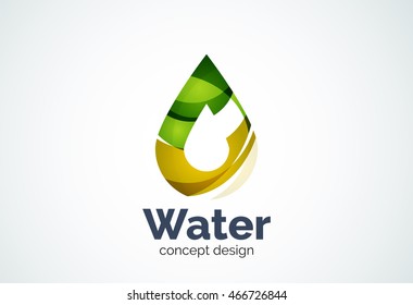 Abstract business company water drop logo template, conservation environmental nature concept - geometric minimal style, created with overlapping curve elements and waves. Corporate identity emblem