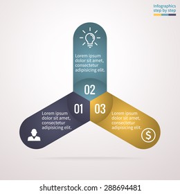 Abstract business concept chart, graph with 3 steps, options, parts, processes. Vector template for presentation and training.