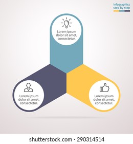 Abstract business concept chart, graph, diagram with 3 steps, options, parts, processes. Focus elements inside. Vector template for presentation and training.