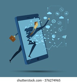 Abstract business concept of communication. Mobile communication. Social network the imparting or exchanging of information or news. Vector illustration flat style finance banking web infographics. 
