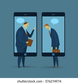 Abstract business concept of communication. Mobile communication. Social network the imparting or exchanging of information or news. Vector illustration flat style finance banking web infographics. 