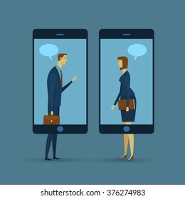 Abstract business concept of communication. Mobile communication. Social network the imparting or exchanging of information or news. Vector illustration flat style finance banking web infographics. 