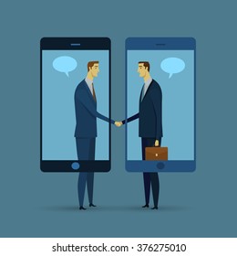 Abstract business concept of communication. Mobile communication. Social network the imparting or exchanging of information or news. Vector illustration flat style finance banking web infographics. 