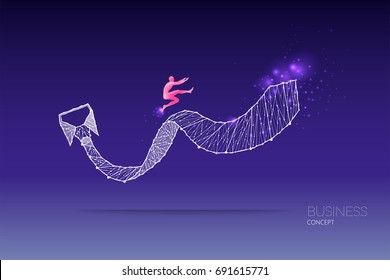 Abstract business concept. graph of business. line dot graphic design .human jumping up. concept of growth. - line stroke weight editable