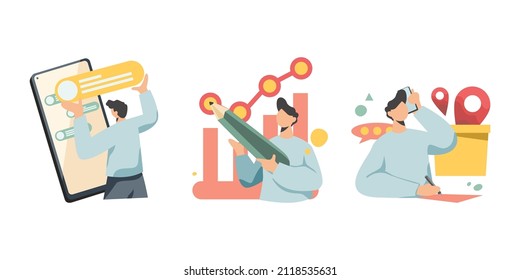 abstract business concept illustration  user research  interface design  clear layout  Collection of visual stories.