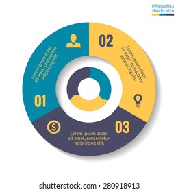 Abstract business concept pie chart with 3 steps, options, parts, processes. Vector template for presentation and training.