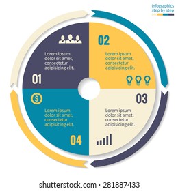 Abstract business concept pie chart with 4 steps, options, parts, processes. Vector template for presentation and training.