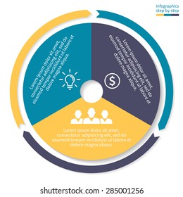 Abstract Business Concept Pie Chart With 3 Steps, Options, Parts, Processes. Vector Template For Presentation And Training.