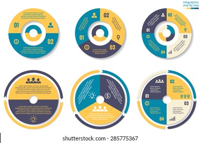 Abstract business concept pie chart with 2,3,4 steps, options, parts, processes. Vector template for presentation and training.