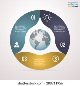 Abstract business concept pie chart, graph with 3 steps, options, parts, processes. Vector template for presentation and training.