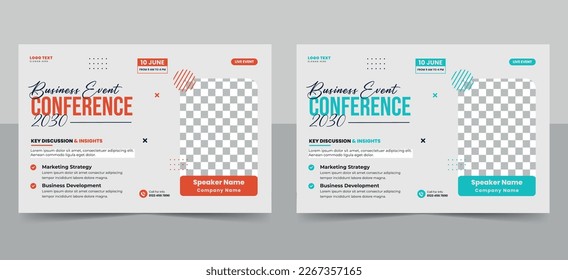 Abstract business conference event flyer template. landscape Online live webinar poster banner design