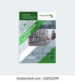 Abstract business cover template with icons, logo, place under the photo and text, from dynamic shapes and lines. Design for the annual report, corporate booklet, flyer, poster.