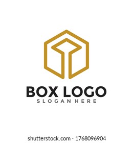 Abstract business cube logo vector. Minimalist box logo with line style.