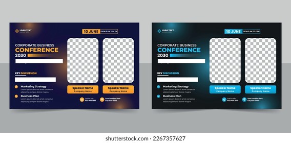 Abstract business event conference flyer template. landscape Online live webinar poster banner design