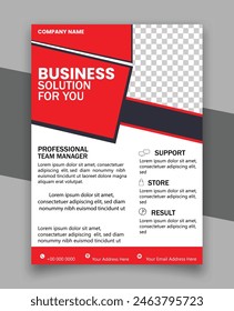 Abstract Business Flyer. Corporate Business Flyer Design Set With Black And Red Colors. Marketing, Business Proposal, Promotion, Advertise, Publication, Cover Page. Marketing Social Media Post