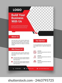 Abstract Business Flyer. Corporate Business Flyer Design Set With Black And Red Colors. Marketing, Business Proposal, Promotion, Advertise, Publication, Cover Page. Marketing Social Media Post