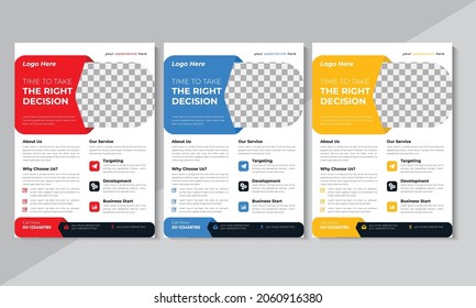 Abstract Business Flyer Design, Corporate Flyer Template, Brochure design, annual report, poster, shape, layout, a4 Size, red, blue, yellow color, Vector illustration