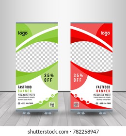 Abstract Business Food Roll Up Banner With Circle Shape for Restaurant