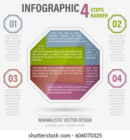 Abstract business four steps infographic banner. Can be used for layout, workflow or number options. Editable vector design.