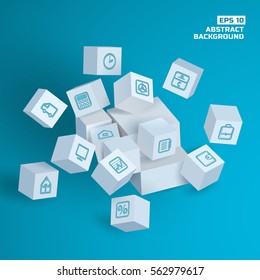 Abstract business geometric background with gray 3d cubes squares and icons isolated vector illustration