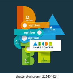 Abstract business geometric infographic diagram layout with figures of alphabet letters A B C D E and sample text