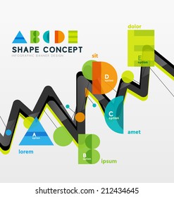 Abstract business geometric infographic diagram layout with figures of alphabet letters A B C D E and sample text