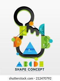 Abstract business geometric infographic diagram layout with figures of alphabet letters A B C D E and sample text