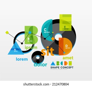 Abstract business geometric infographic diagram layout with figures of alphabet letters A B C D E and sample text