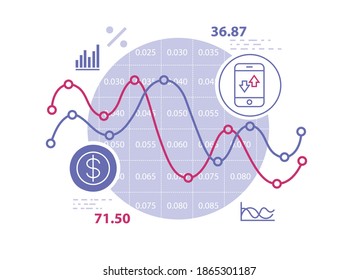 Abstract business graph with curve chart and stock number and dollar icon. Business and success concept. Vector illustration design