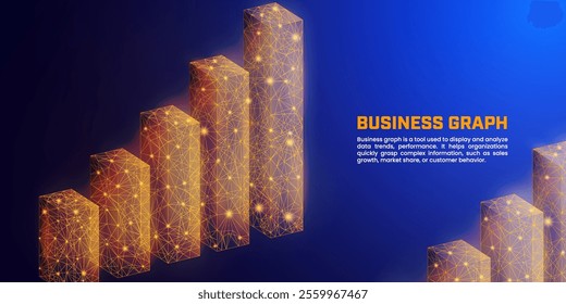 Abstract business graph on dark blue background, glowing graph up illustration for presentation illustrations, marketing, economic analysis, business development and profit reports.