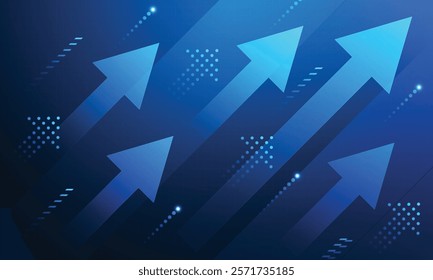  Abstract business growth up arrow digital technology on dark blue futuristic diagonal geometric background