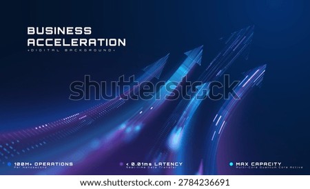 Abstract business growth background with glowing blue arrows. Future digital technology concept presenting fast acceleration. Modern financial strategy graphic showing target goals.