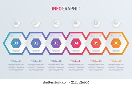 Abstract business honeycomb  infographic template with 6 steps. Colorful diagram, timeline and schedule isolated on light background.