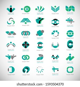 Abstract Business Icon Set. Vector Isolated On Gray. Abstract Business Logo For Company And People Icon, Tech Symbol And Element Design. Creative Icons For Corporate Logo. Abstract Modern Template