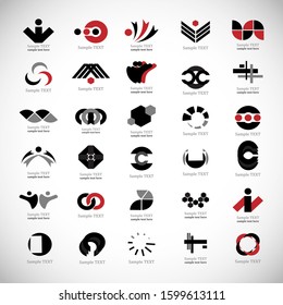 Abstract Business Icon Set. Vector Isolated On Gray. Abstract Business Logo For Company And People Icon, Tech Symbol And Element Design. Creative Icons For Corporate Logo. Abstract Modern Template
