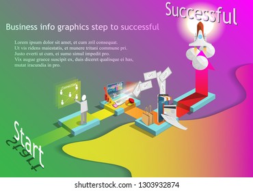 abstract business info graphic step to success ,arrow pointing to target,isometric design and data analysis report for teamwork,vector art and illustration.