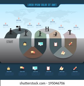 Abstract business info graphics template with icons. Vector illustration. can be used for workflow layout, diagram, business people action, step up options, web design.