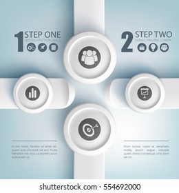 Abstract business infographic concept with text two options icons on gray round buttons and rectangles vector illustration