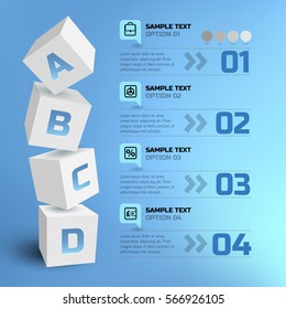 Abstract business infographic template with 3d squares text icons and four options on blue background vector illustration
