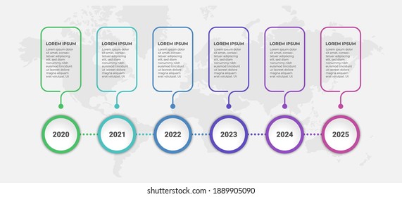 Abstract business infographic template with 6 steps on timeline diagrams. Creative presentation label design for infographics with world map background